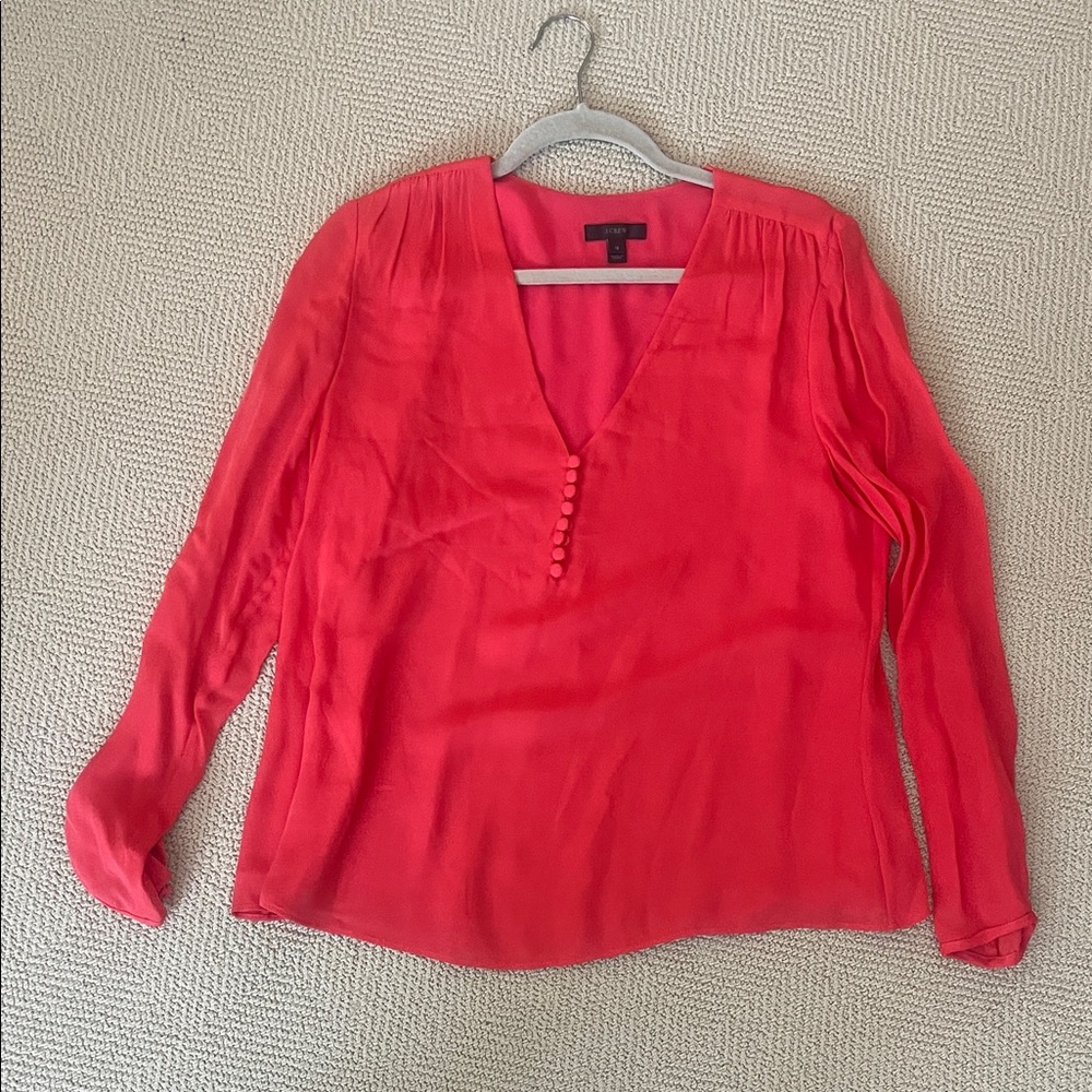 J. Crew Bright Red V-Neck Blouse